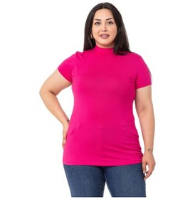 Resim Büyük Beden Yarım Balıkçı Kısa Kollu Viskon Fuşya Body-fuşya Fuşya 