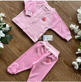 Resim PATSAN Organik Pamuk Penye Bebek Basic Çıtçıtlı Alt Üst Patikli Pijama Takım Çizgili 