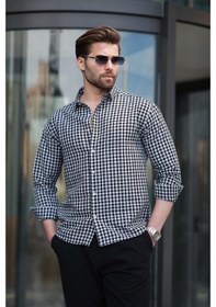 Resim Siyah Pötikareli Uzun Kollu Erkek Gömlek E6763 Siyah 