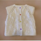 Resim El Yapımı Beyaz Örgü Gülen Yüz Motifli Otantik Rengarenk Düğmeler 0-2 Yaş Bebek Yeleği - 1189 Beyaz 