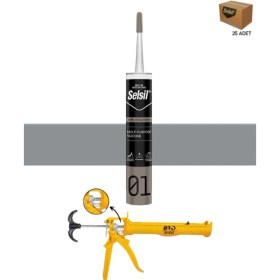 Resim Selsil Genel Amaçlı Gri Silikon 280 Gr. 25 Adet + Gfb Alüminyum Silikon Tabancası Gri 