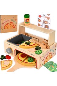 Resim Limon Dekor Ahşap Çocuk Mutfak Seti Oyuncak Pizza Fırını - 50 Parça Eğitici Montessori Evcilik Oyunu 