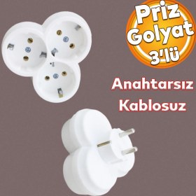 Resim Badem10 Golyat Papatya Yonca 3'lü Grup Priz Fiş Priz Topraklı Çoklu Çoğaltıcı Kablosuz Üçgen 