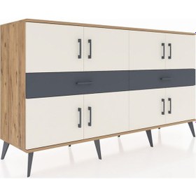 Resim Hyperion Konsol 4 Raflı 6 Çekmeceli 3 Kapaklı 176x44x99 Çam-aytaş Çam-aytaşı/antrasit 