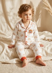 Resim DYZSTAR Bebek ve Çocuk Fitilli Pijama Takımı Kırmızı Ayıcık Baskılı Kaşkorse Uzun Kollu 1-2-3 Yaş 
