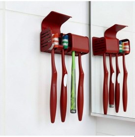 Resim Kırmızı Kendinden Yapışkanlı Hijyenik Diş Fırçası Asacağı Askılığı Askılık Diş Fırçalık Banyo Organizer 
