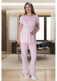 Resim Mecit Pijama Mecit 6001 Pembe Çizgili Sabahlıklı Lohusa Pijama Takımı 