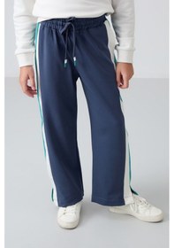 Resim Tommy Life Petrol Yırtmaç Detaylı Cepli Geniş Paça Kız Çocuk Eşofman Alt - 75141 Petrol 