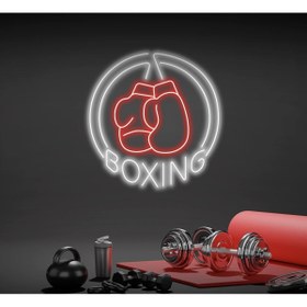 Resim BİZ BU İŞİN KEYİF KISMINDAYIZ BOXING Yazılı ve Boks Eldiveni Figürlü Neon Tabela 