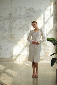 Resim Parisian Düğmeli Bej Nikah Elbisesi - 38 / Ekru 