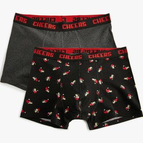 Resim Skinny Fit Yılbaşı Temalı Pamuklu 2'li Boxer Seti 
