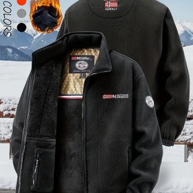 Resim Erkekler İçin Sıcak Polar Ceket - Tam Fermuarlı Kışlık Mont, Rahat ve Şık Dik Yaka, Çok Yönlü Dayanıklı Dış Giyim Sonbahar ve Kış Sporları İçin - Makinede Yıkanabilir - Koyu Mavi/Siyah/Gri - Kayak, Snowboard ve Ağır Soğuk Hava Koşulları İçin Uygun 
