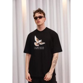 Resim Marsilyan- Unisex Bisiklet Yaka Baskılı Oversize T-Shirt - Siyah 