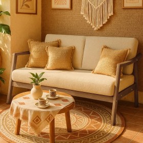Resim Sevilla Bohem Ikili Kanepe Ceviz Ahşap, Sütlü Kahve 
