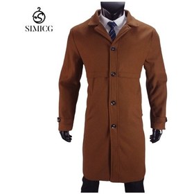 Resim Yeni Moda Rahat Tek Düğmeli Erkek Trençkotu Kahverengi 