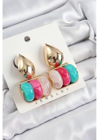 Resim Pirinç Karışık Renk Vintage Model Kadın Küpe Renkli 
