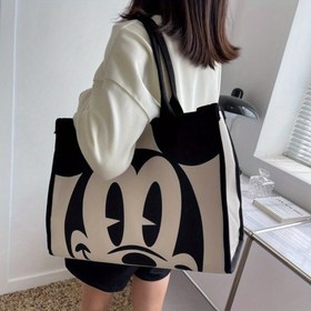 Resim Disney Karikatür Mickey Baskılı Büyük Kapasiteli Tote Çanta Kadınlar için, Vintage Moda Tek Omuzlu Günlük Seyahat El Çantası 
