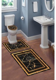 Resim Modern Desenli Dijital Baskı 3 Lü Banyo Paspas Takımı Yıkanabilir Kaymaz Tabanlı Klozet Takımı Klz0058 Renkli 