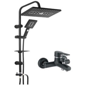Resim Çift Başlıklı Siyah Kule Duş Takımı Batarya Dahil Siyah 