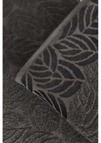 Resim 2'li Jakarlı Yaprak Desenli %100 Pamuk El Yüz Havlusu-50x90cm Antrasıt Antrasit 