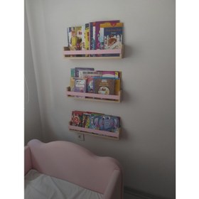 Resim Pembe Çıtalı Ahşap Raf Montessori 3'lü 50 cm 