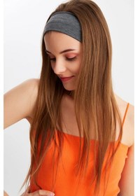 Resim Kadın %100 Pamuklu Penye, Kaymaz, Terletmez, Ultra Hafif, Spor Saç Bandı Bandana - Tek Ebat / Füme Füme 