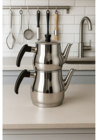 Resim Yunusoğlu Home Klasik Çaydanlık Takımı 0,8l Demlik 1,25l Alt Demlik Paslanmaz Çelik Soğuk Tutma Saplı Gri 