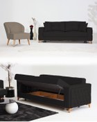 Resim Velura Home & Living Nola Koltuk Takımı 3+1 & Bazalı Yataklı Koltuk & Kanepe - Keten 