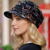 Resim Çiçek Desenli Kısa Kenarlı Yumuşak Şapka - Kışlık Sıcak Polyester Bere, Esnemez Kesim, Elde Yıkanabilir Günlük ve Resmi Kullanım İçin 