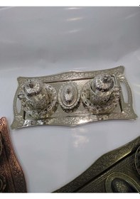 Resim Osmanlı Motifli 2 Kişilik Kahve Fincan Takımı Bakır İşlemeli 
