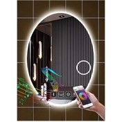 Resim DNR Mirror 50x70 Cm Bluetoothlu Buğu Yapmayan Dokunmatik Tuşlu Makyaj Aynalı Beyaz Ledli Elips Banyo Aynası 