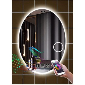 Resim DNR Mirror 60x80 Cm Bluetoothlu Buğu Yapmayan Dokunmatik Tuşlu Makyaj Aynalı Beyaz Ledli Elips Banyo Aynası 