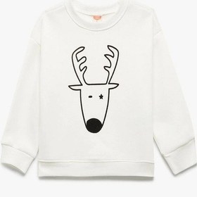 Resim Koton Erkek Bebek Yılbaşı Baskılı Uzun Kollu Şardonlu Bisiklet Yaka Sweatshirt Ekru 