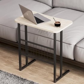 Resim interGO Metal Ayaklı Laptop Sehpası Koltuk Sehpası Kahvaltı Masası Çalışma Sehpası - Traverten Desenli 