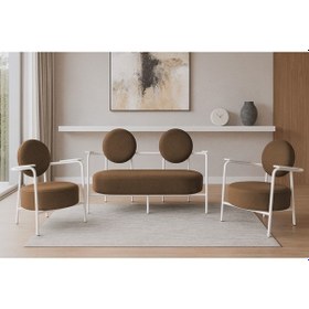 Resim Azra Mobilya Venüs Koltuk Takımı Beyaz Dekoratif Modern Koltuk Seti Ofis Ve Ev Kullanımı Soft Kumaş Kahverengi Kahverengi 