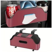 Resim Dashanshop Şarap Kırmızı 2 Bardaklık, Mendillik Ve Askılı Dayanıklı Abs Araç Koltuğu Organizeri 