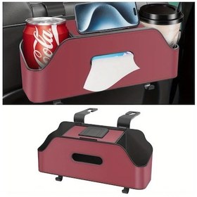 Resim Dashanshop Şarap Kırmızı 2 Bardaklık, Mendillik Ve Askılı Dayanıklı Abs Araç Koltuğu Organizeri 