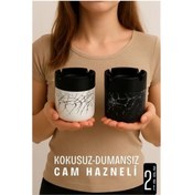 Resim FrereConception Cam Küllük - Mermer Desenli 2 li Küllük Seti Kafe Küllüğü Restoran Küllüğü Masaüstü Küllük 