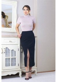 Resim Ritnice Kadın Yırtmaçlı Uzun Kumaş Siyah Etek 
