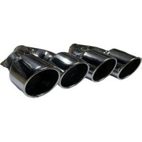 Resim HYM Tuning 90 Lık Takım Yuvarlak Eğik Ağız 90MM Çift Çıkış Egzoz Ucu, Sağ Sol Takım 