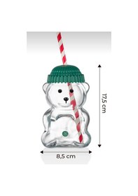 Resim Baysa Pipetli Ayıcık Cam Bardak 550 Ml Yeşil Bereli Figürlü Sevimli Meşrubat Bardağı Cam - Şeffaf 
