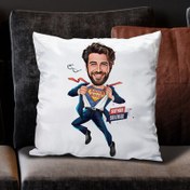 Resim İçinden Süper Kahraman Çıkan Erkek Karikatürlü Yastık 