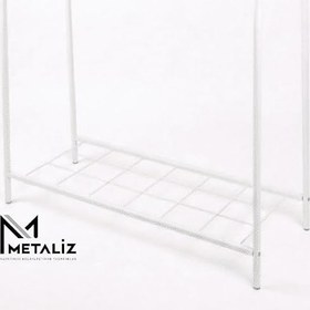 Resim Modern Tasarım Metal Askılık - Elbise ve Ayakkabı Düzenleyici Beyaz Dayanıklı Konfeksiyon Askısı 