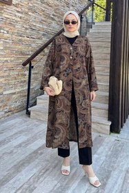 Resim Salih Çelebi Etnik Desen Düğmeli Kimono Y0127 - KAHVE 
