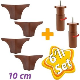 Resim Açelya 6'lı Set 10 Cm Ceviz Mobilya Ünite Çekyat Koltuk Kanepe Ayağı 9.5 X 14.5 Cm Ayarlı M8 Destek Baza Ayak 