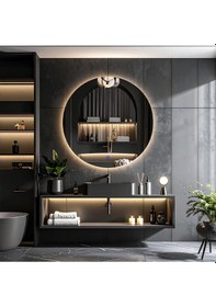 Resim Swirl Günışığı Lazer Kumlamalı Lavabo & Banyo Aynası Dokunmatik Sensörlü 60 X 60 