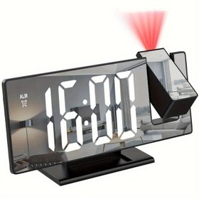 Resim 1 Adet 180° Ayarlanabilir LED Projeksiyonlu Alarm Saati, Snooze Fonksiyonu, 12/24H Sıcaklık Göstergesi ve Ayna Tasarım – USB Güçlü, Yatak Odası, Ev Ofisi veya Oturma Odası İçin Uygun – Siyah Dikdörtgen Çerçeve, HD Ekran, Gece Modu, Hafıza Özelliği, 10 Önemli Bayram için İdeal Hediye (Noel, Cadılar Bayramı, Paskalya, Sevgililer Günü, Şükran Günü) 