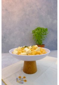 Resim Macaroni Ahşap Ayaklı 22,5 Cm Melamin Servis Tabağı, Çukur Sunum 