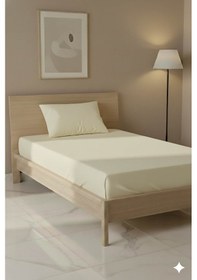 Resim %100 Pamuk Ranforce Premium Tek Kişilik Çarşaf Seti - Krem Krem 