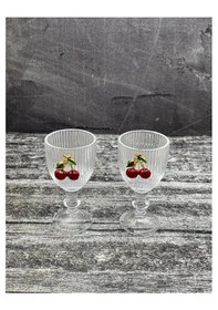 Resim 2 Li Kristal Cam Kahve Yanı Su Bardağı Kiraz Bardak Kirazlı 75ml 